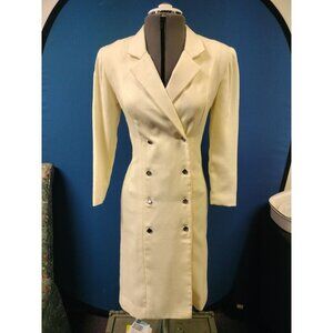Vintage Ivory Double-Breasted Long Blazer Dress With Silver Button Accents